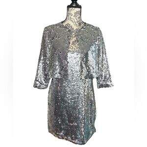 Forest Lily Silver Sequin Dress with Jacket